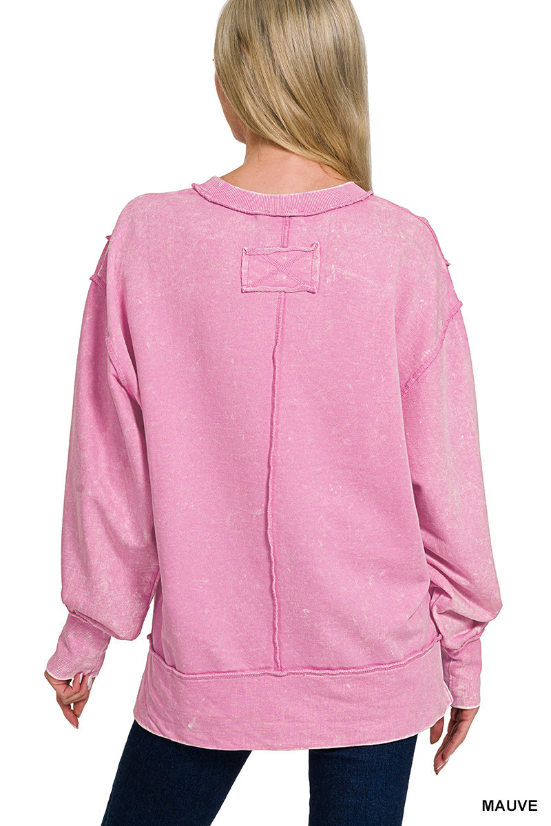 Acid Wash Terry Exposed-Seam Sweatshirt